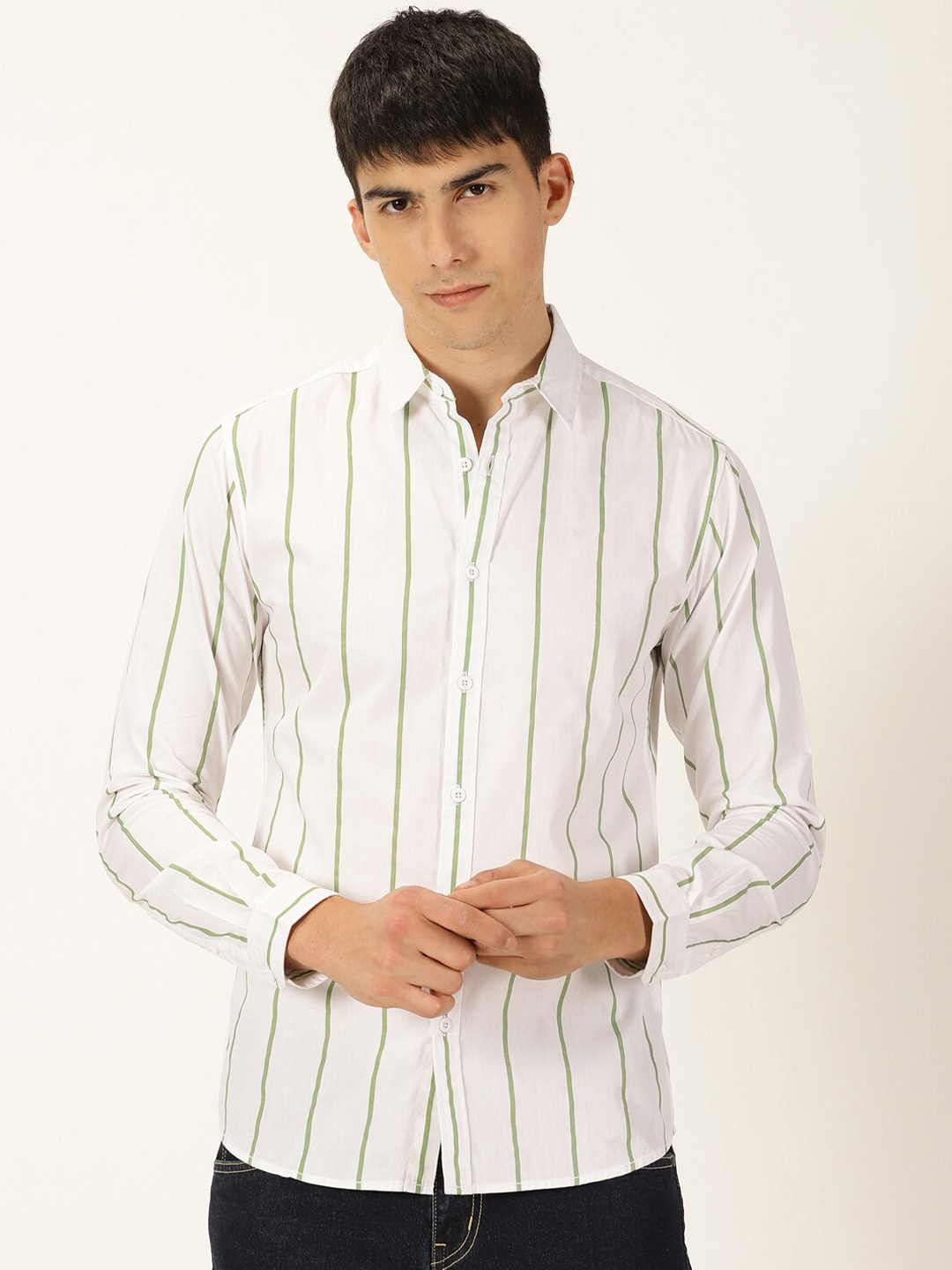 

Moda Rapido Classic Slim Fit Striped Cotton Casual Shirt, White