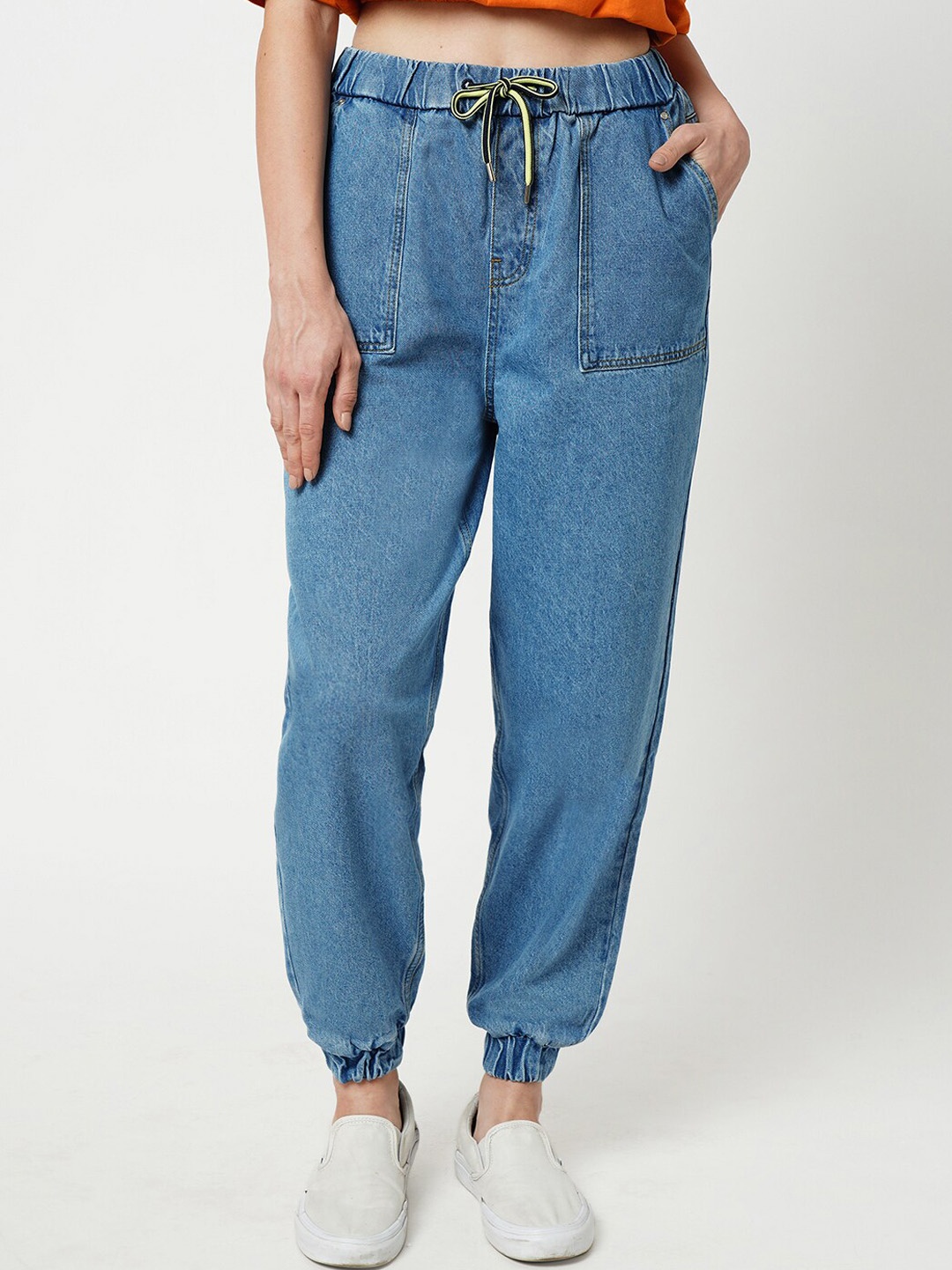 

ONLY Women Clean Look Loose Fit High-Rise Pure Cotton Denim Joggers, Blue