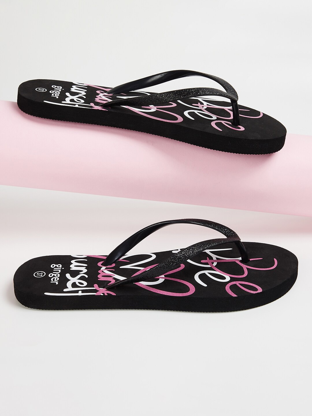 

Ginger by Lifestyle Women Printed Thong Flip-Flops, Black