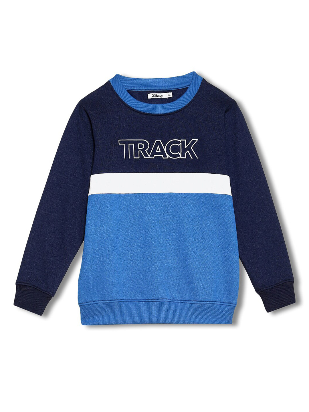 

2Bme Boys Colourblocked Round Neck Long Sleeves Pullover Sweatshirt, Navy blue