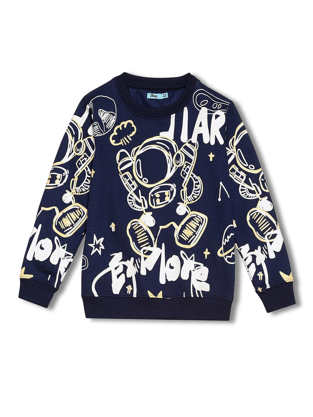 

2Bme Boys Graphic Printed Round Neck Pullover, Navy blue