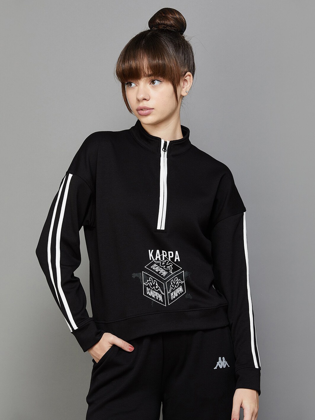 

Kappa Graphic Printed Mock Collar Pullover Sweatshirt, Black