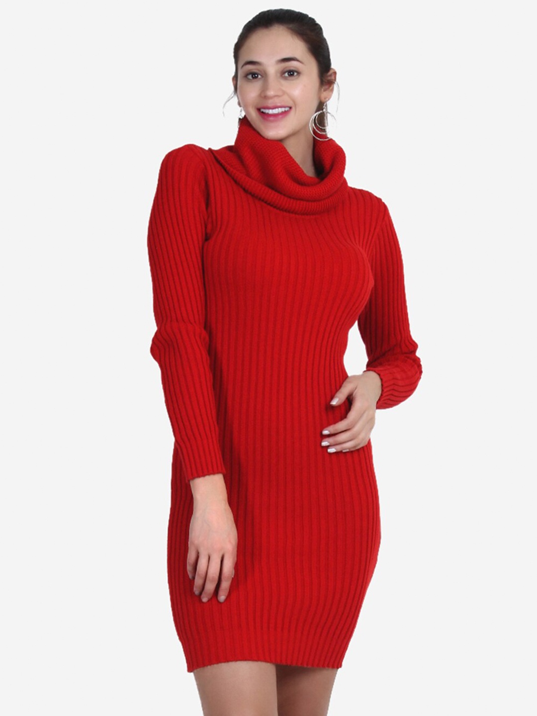 

Chemistry Cowl Neck Cotton Above Knee jumper Dress, Red