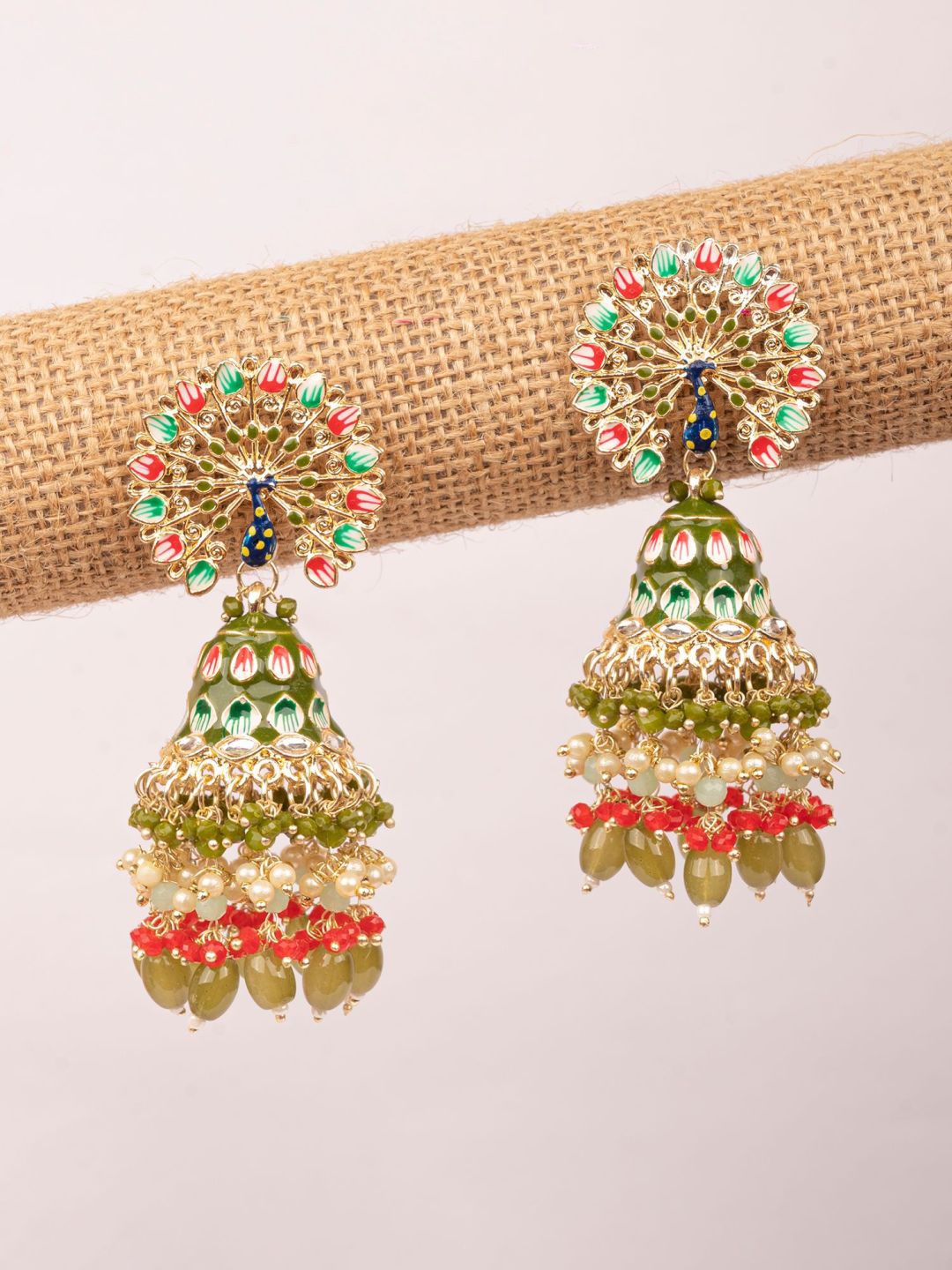 

Crunchy Fashion Gold-Plated Meenakari Artificial Beads Beaded Drop Earrings