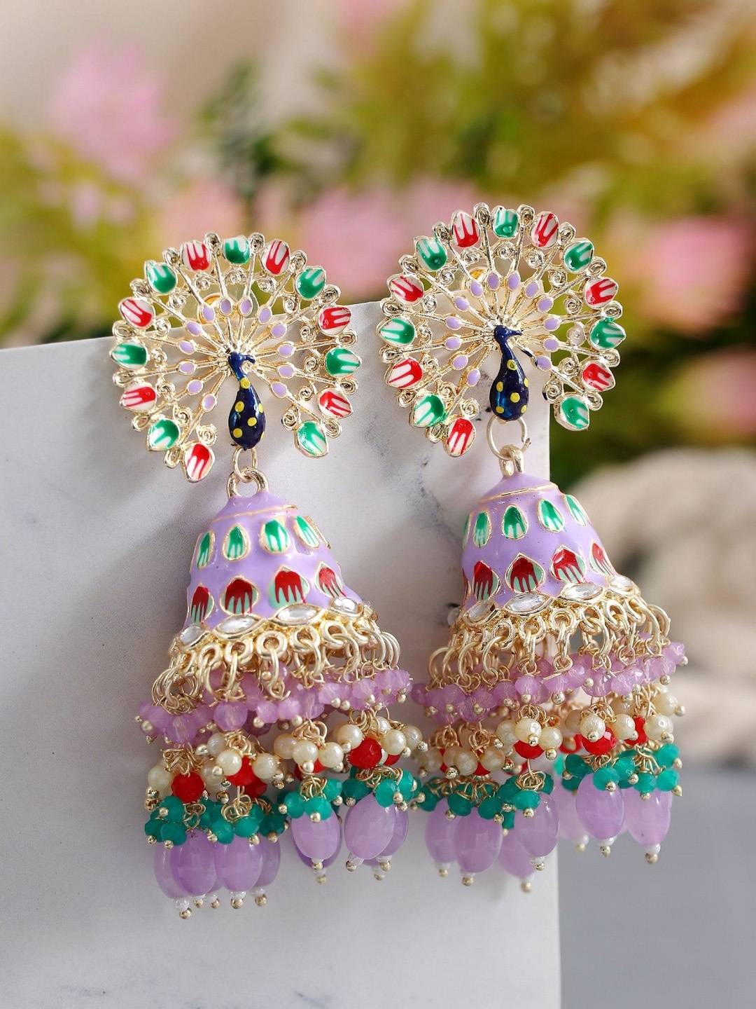 

Crunchy Fashion Gold-Plated Meenakari Jhumkas Drop Earrings