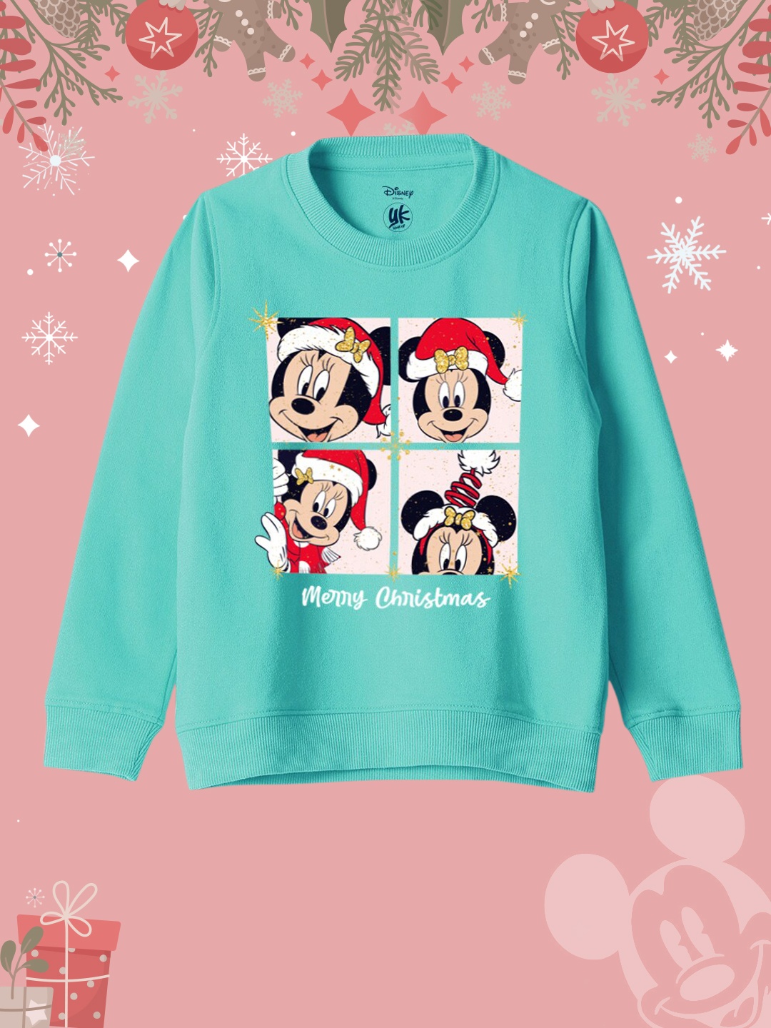 

YK Disney Girls Mickey Mouse Printed Pullover Sweatshirt, Turquoise blue