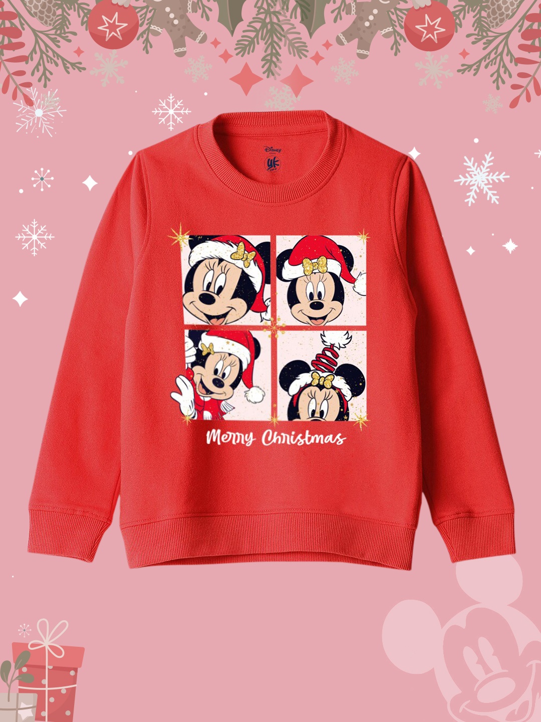 

YK Disney Girls Mickey Mouse Printed Pullover Sweatshirt, Red