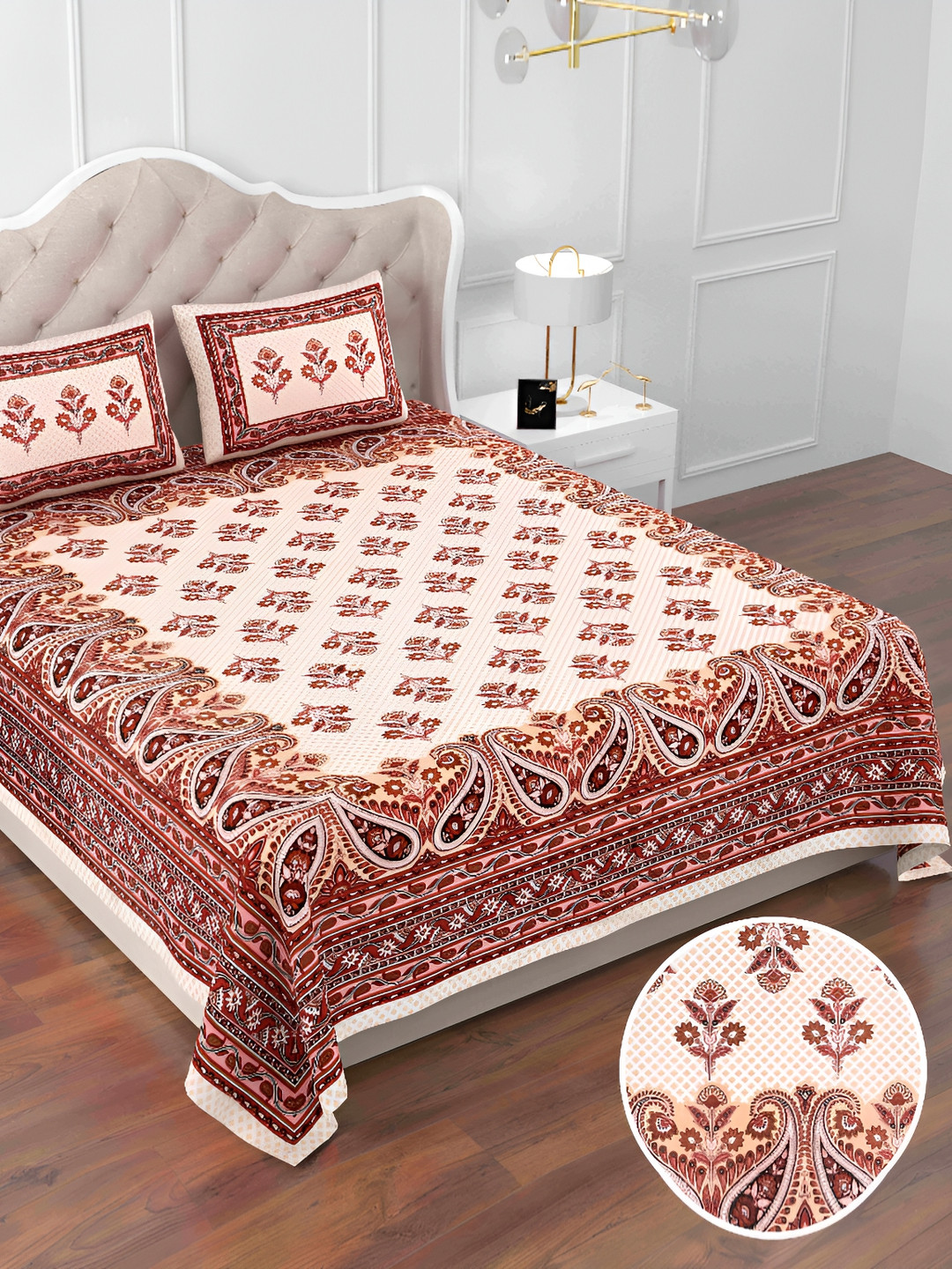 

DOLLIFI Red & Beige Floral 260 TC King Bedsheet with 2 Pillow Covers