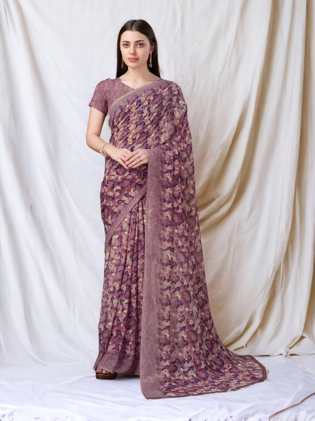 

DIVASTRI Abstract Printed Georgette Saree, Mauve