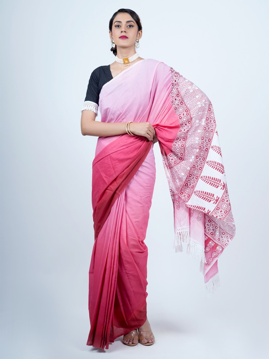 

BUTA BUTI Ombre Printed Pure Cotton Saree, Rose