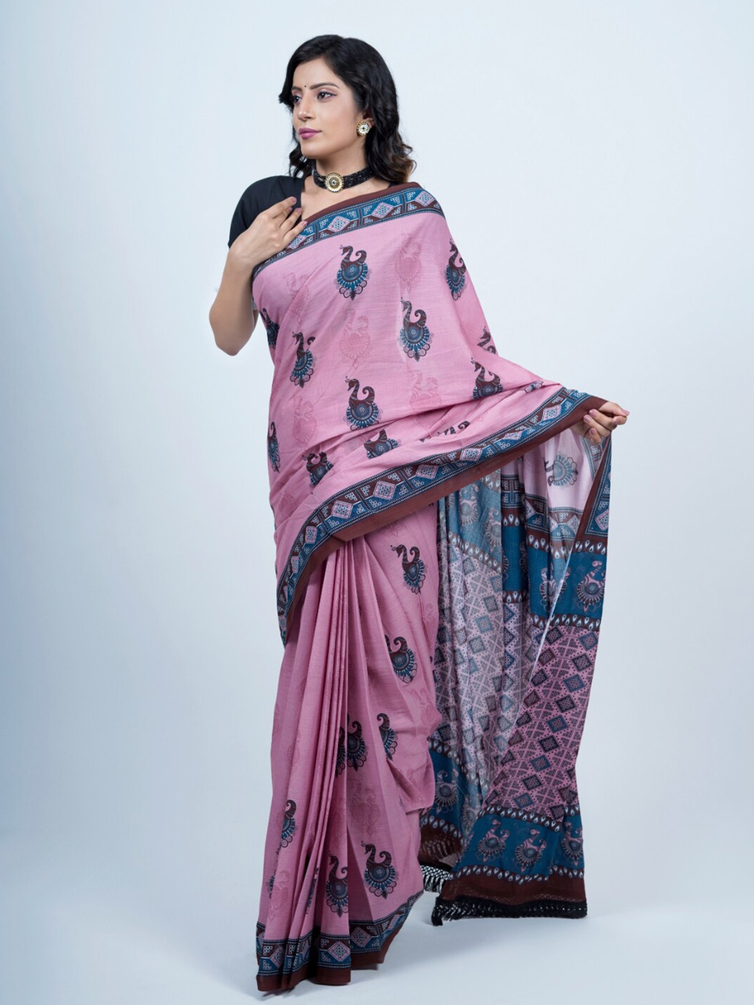 

BUTA BUTI Ethnic Motifs Printed Pure Cotton Saree, Rose gold