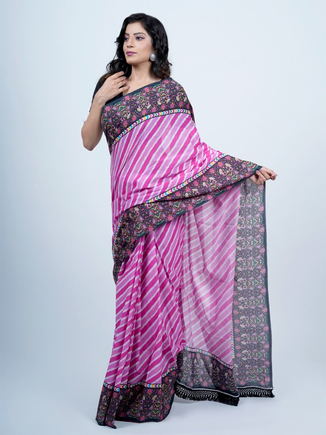 

BUTA BUTI Leheriya Printed Pure Cotton Saree, Pink