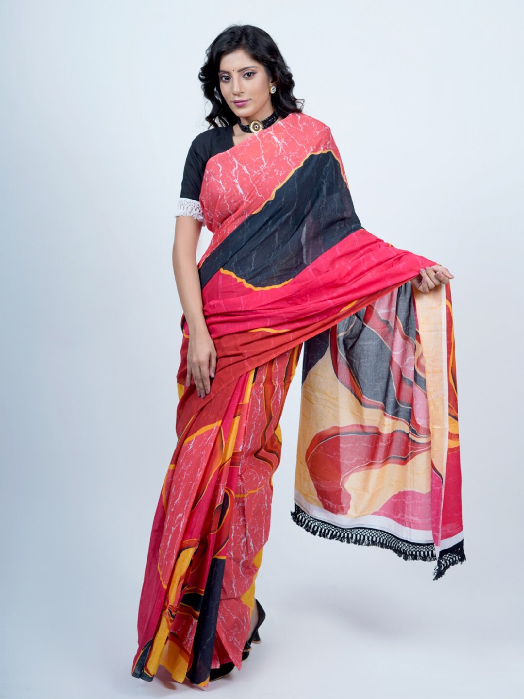 

BUTA BUTI Abstract Printed Pure Cotton Saree, Red