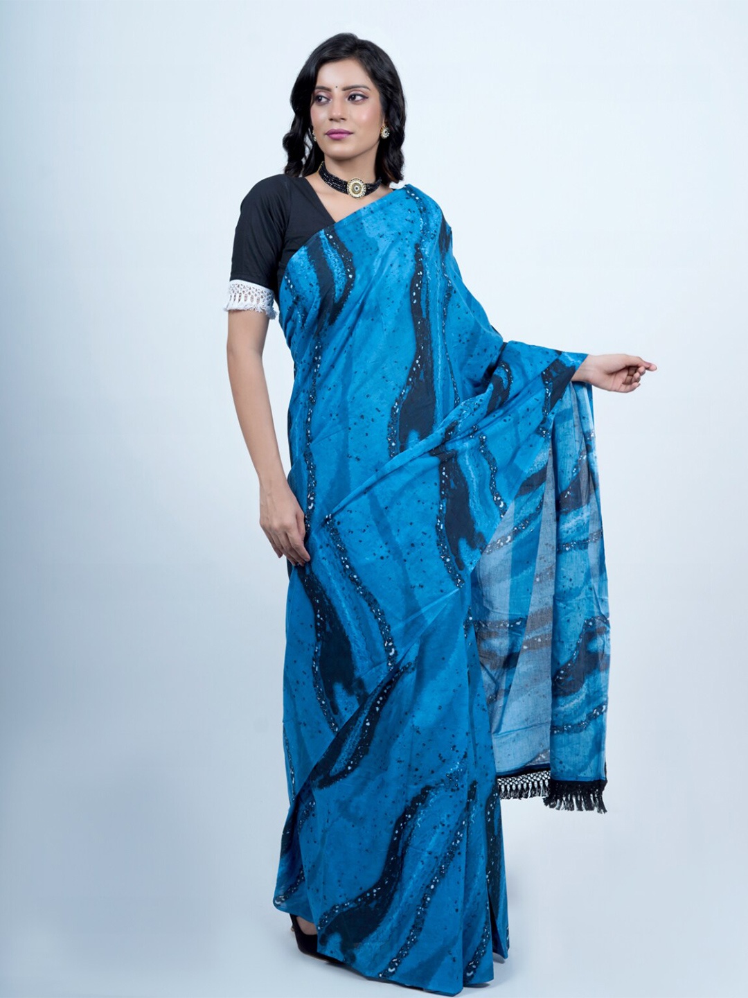 

BUTA BUTI Abstract Printed Pure Cotton Saree, Blue