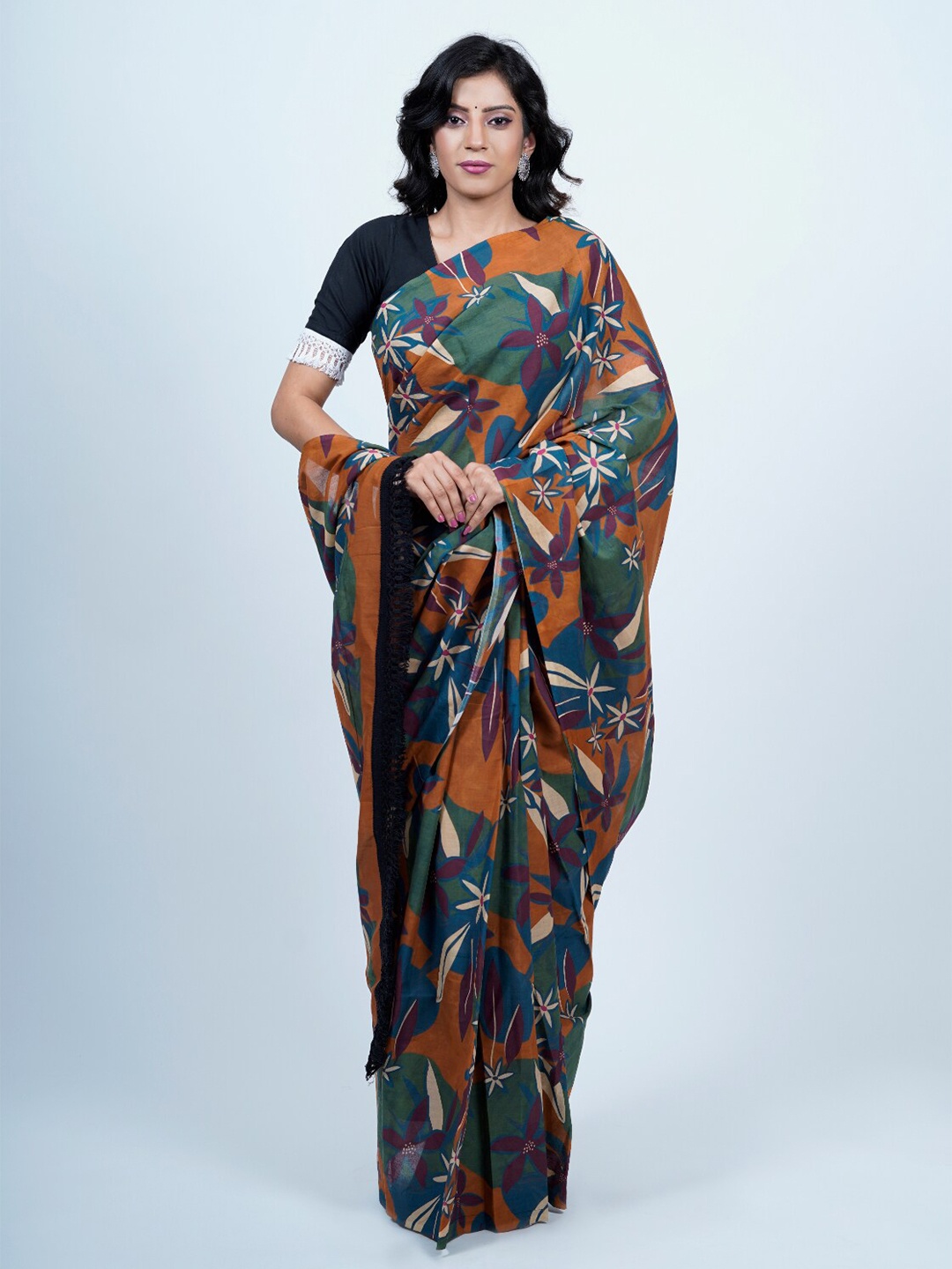 

BUTA BUTI Floral Printed Pure Cotton Saree, Blue
