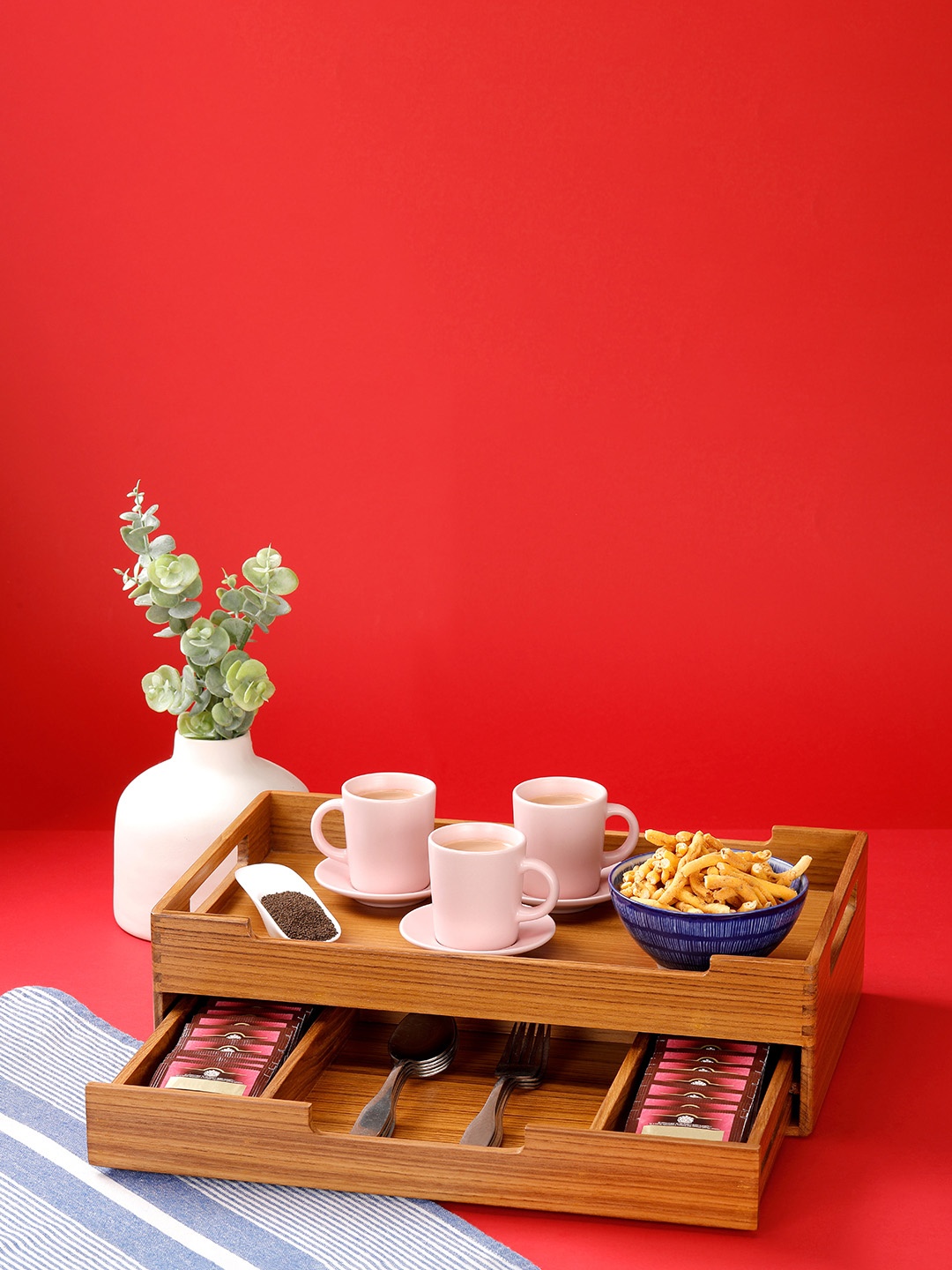 

Utopia Choice Brown Teak Wood Cresta Serving Tray with Teabags Drawer