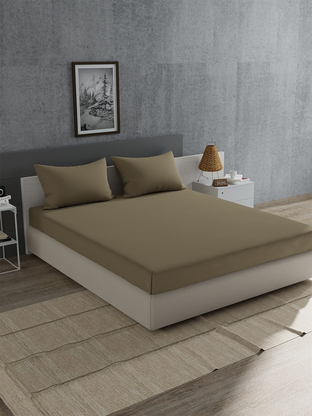 

Home Ecstasy Brown Solid Cotton 180 TC King Bedsheet With 2 Pillow Covers