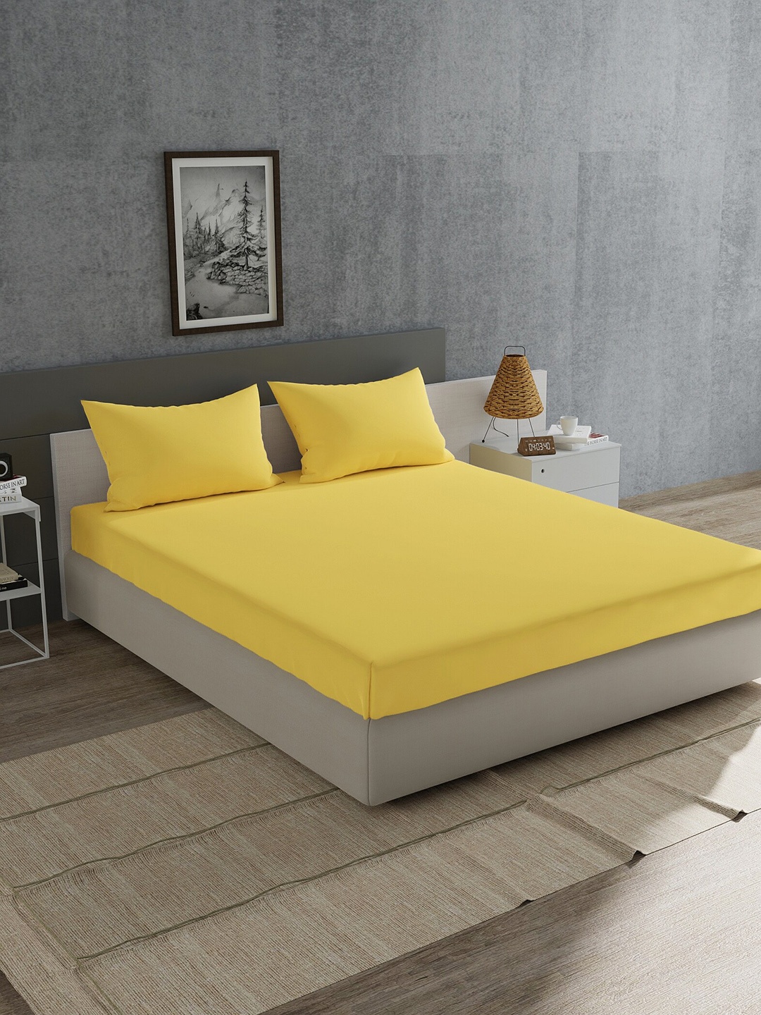 

Home Ecstasy Mustard Solid Cotton 180 TC King Bedsheet with 2 Pillow Covers