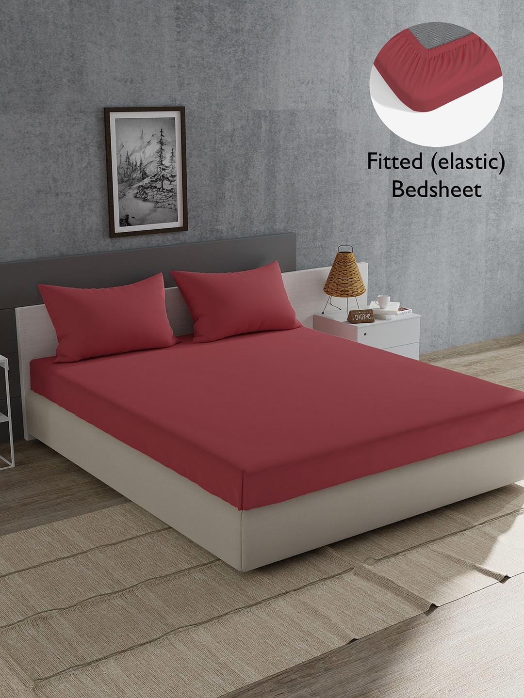 

Home Ecstasy Rust Solid Cotton 180 TC King Fitted Bedsheet With 2 Pillow Covers