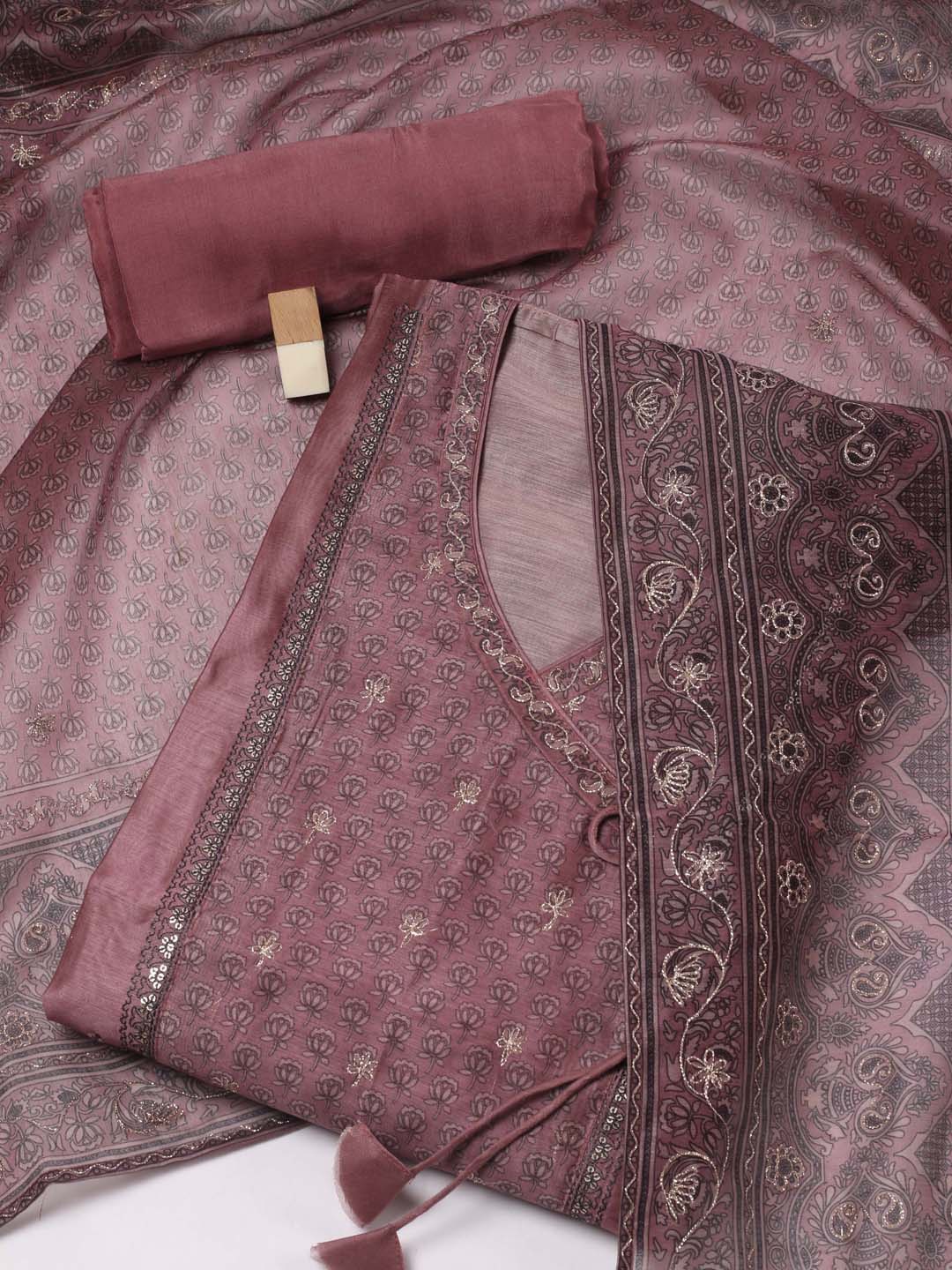 

Meena Bazaar Floral Printed Sequinned Unstitched Dress Material, Pink