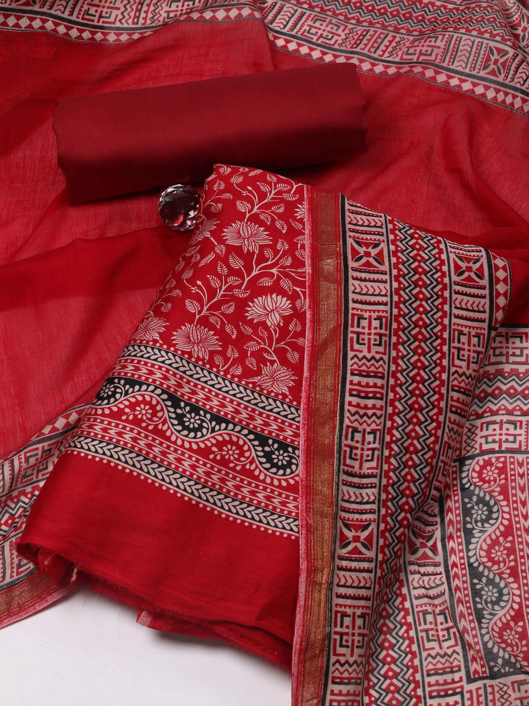 

Meena Bazaar Floral Printed Cotton Unstitched Dress Material, Maroon