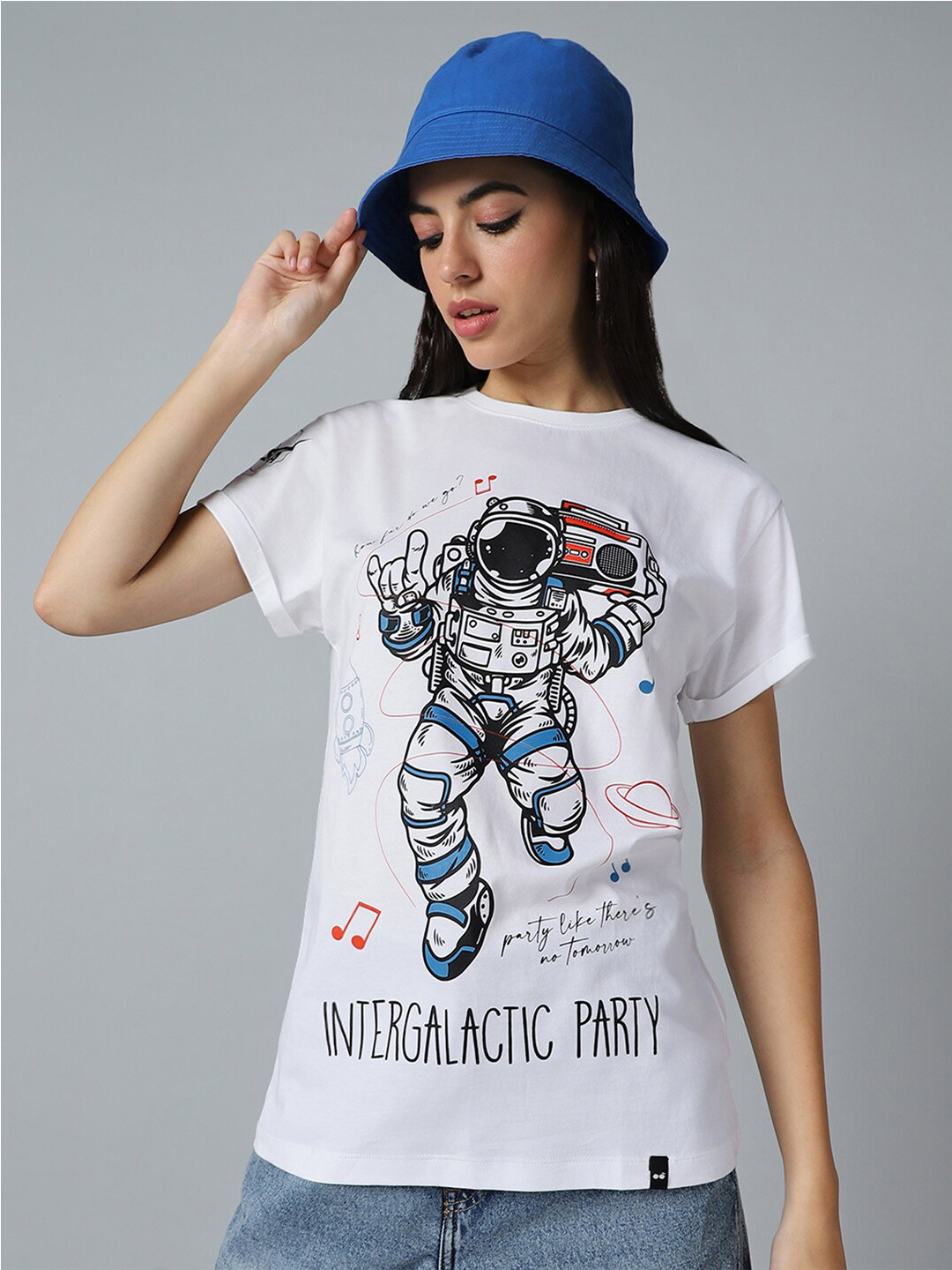

Bewakoof NASA Printed Cotton Boyfriend Fit T-shirt, White