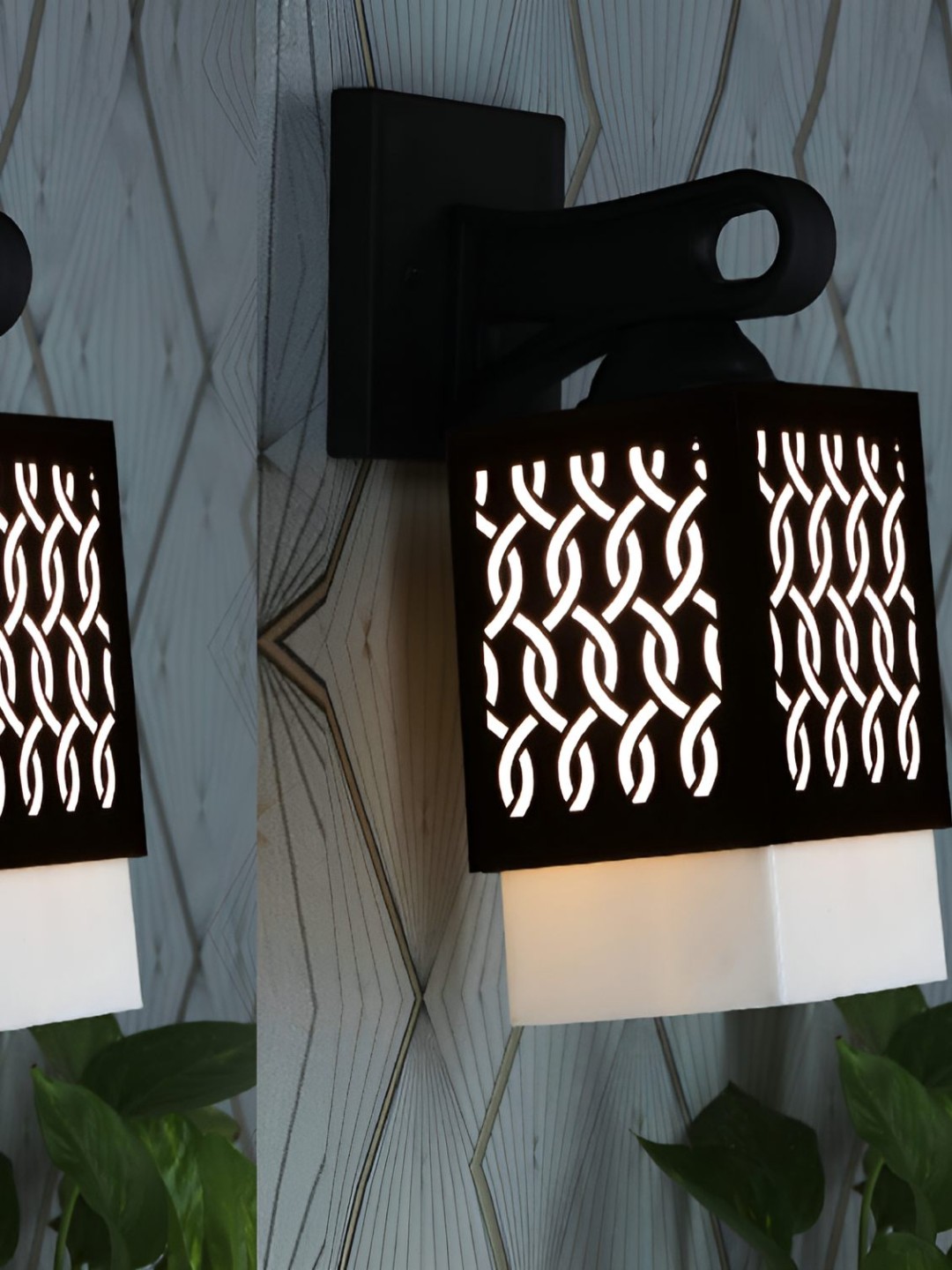 

Afast White & Black 2 Pieces Textured Contemporary Wood Square Shaped Wall Lamps