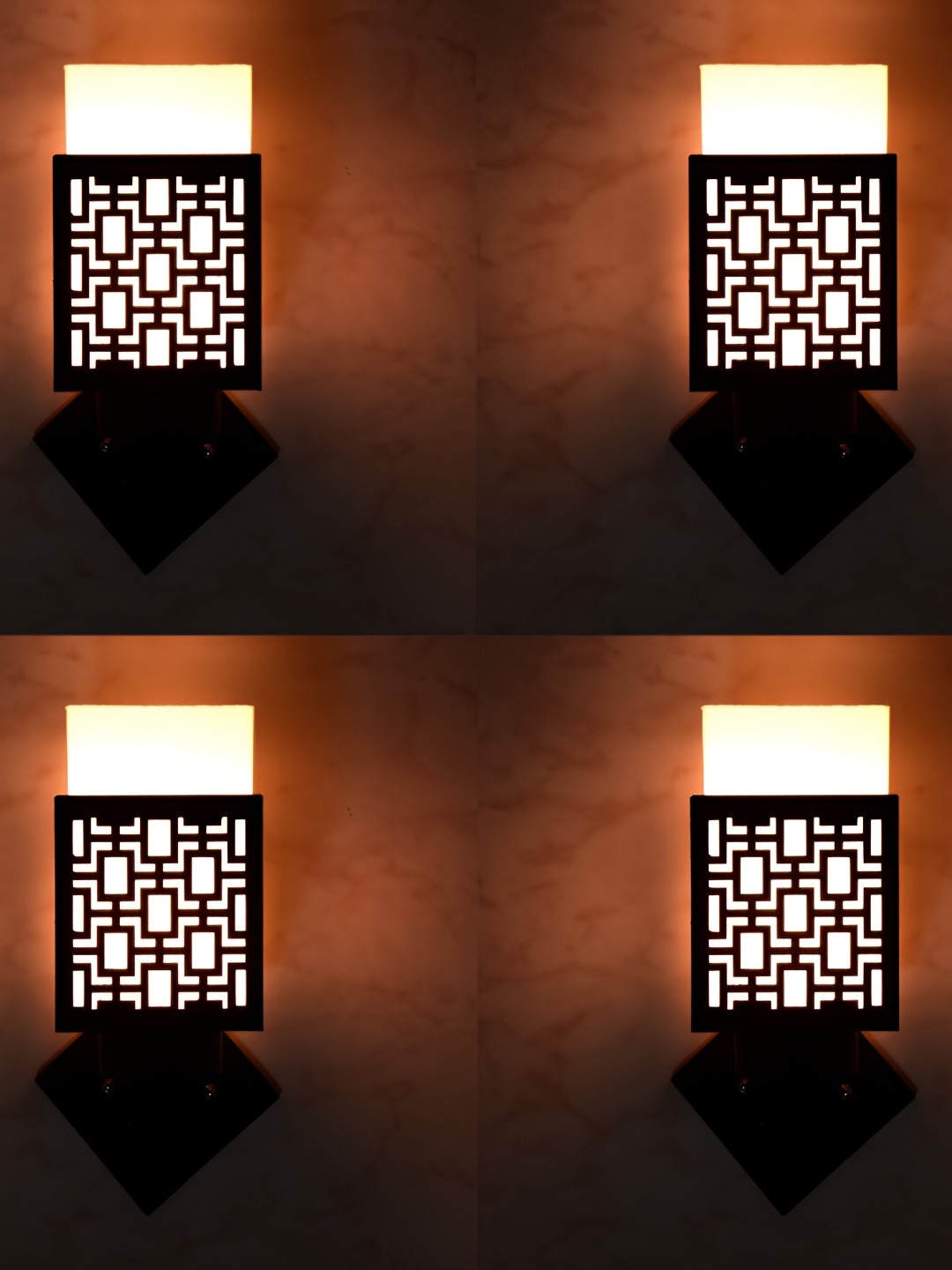 

Afast White & Black 4 Pieces Textured Wooden Square Shaped Wall Lamps
