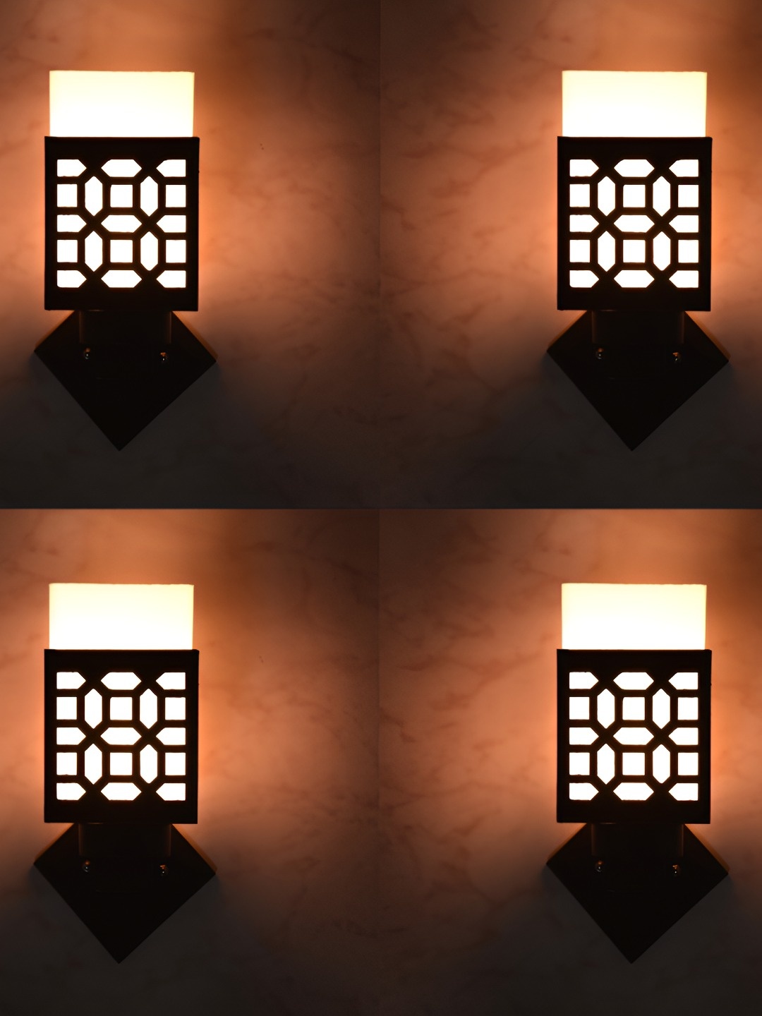 

Afast White & Black 4 Pieces Textured Contemporary Wood Square Shaped Wall Lamps