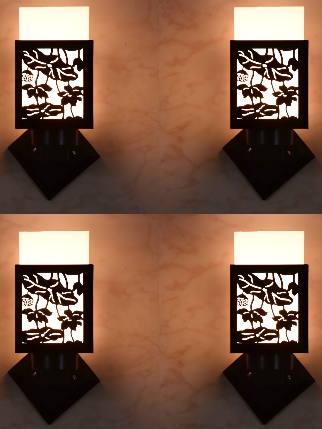 

Afast Black & White 4 Pieces Floral Printed Wooden Square Wall Lamps