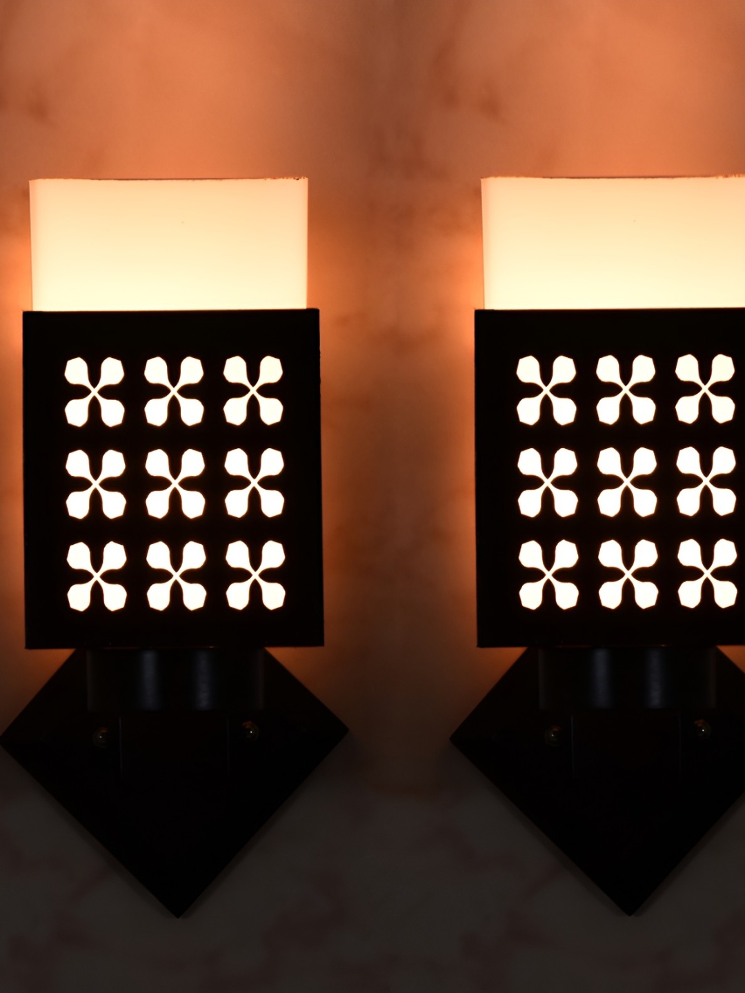 

Afast White & Black 2 Pieces Textured Contemporary Wood Square Shaped Wall Lamps