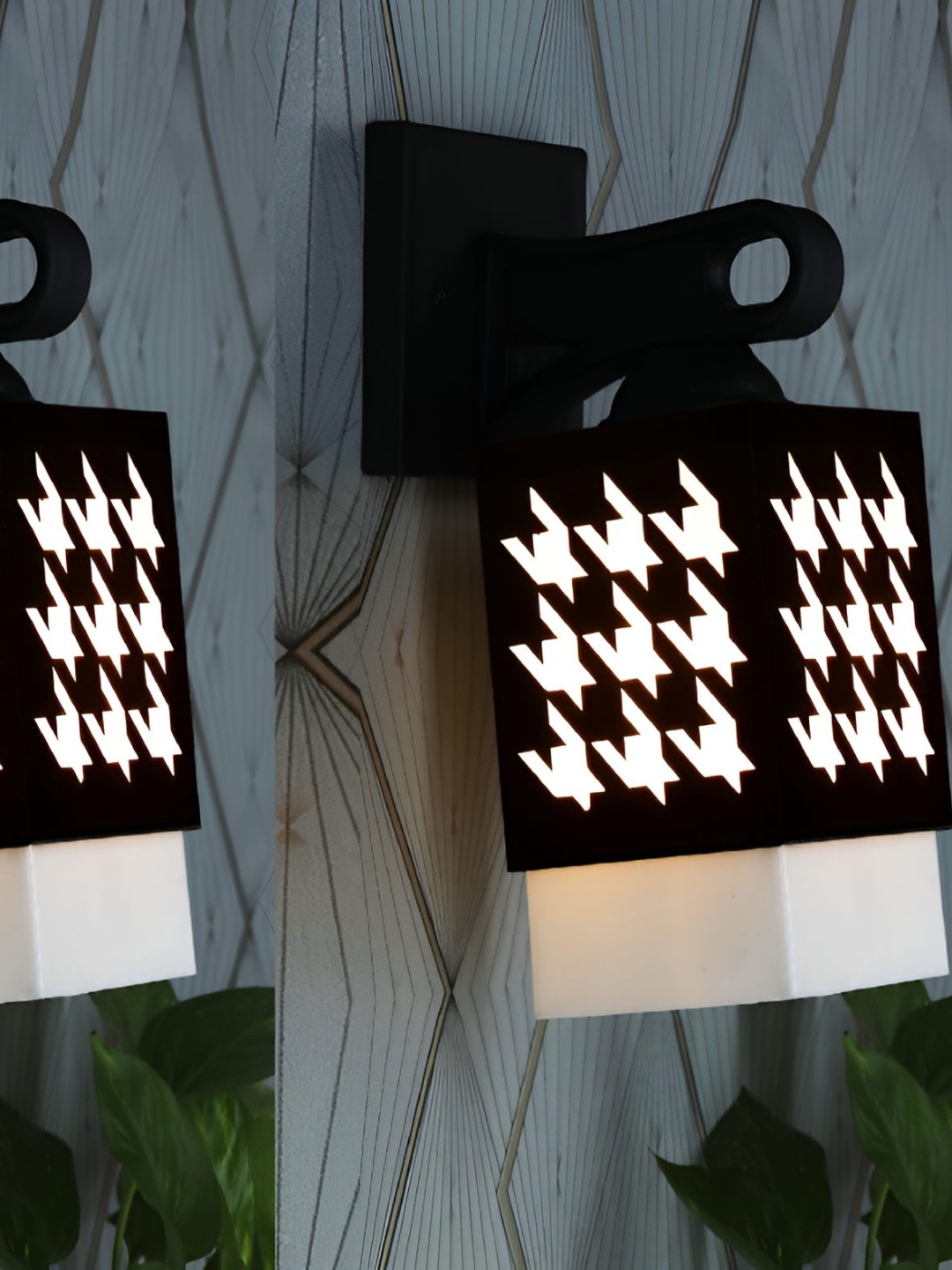 

Afast Black & White 2 Pieces Wooden Textured Traditional Square Wall Lamps