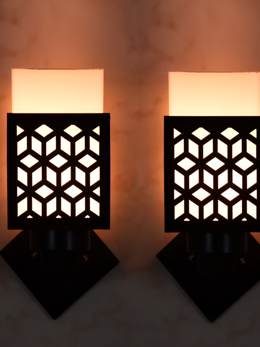 

Afast Black & White 2Pcs Wooden textured Square Shaped Wall Lamp