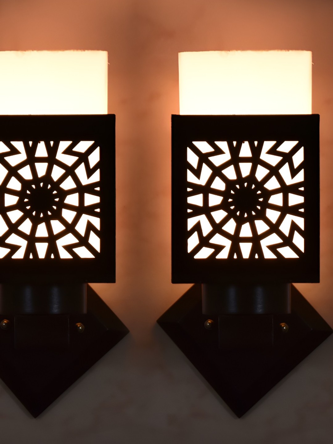 

Afast Brown 2 Pieces Textured Wooden Traditional Square Shaped Wall Lamps
