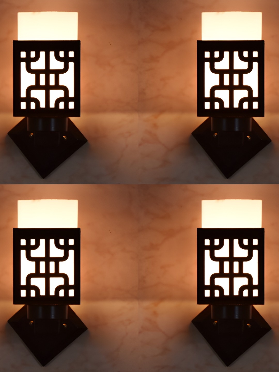 

Afast White & Black 4 Pieces Textured Contemporary Wood Square Shaped Wall Lamps