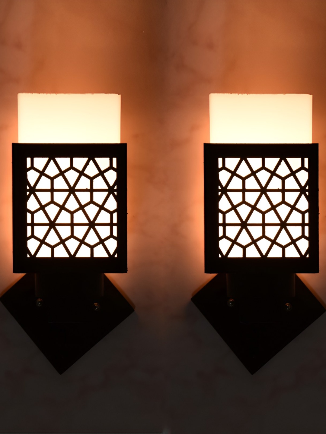 

Afast White & Black 2 Pieces Textured Contemporary Wood Square Shaped Wall Lamps