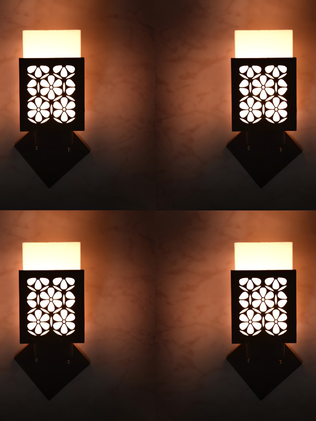 

Afast Black & White 4 Pieces Textured Wood Traditional Square Shaped Wall Lamps