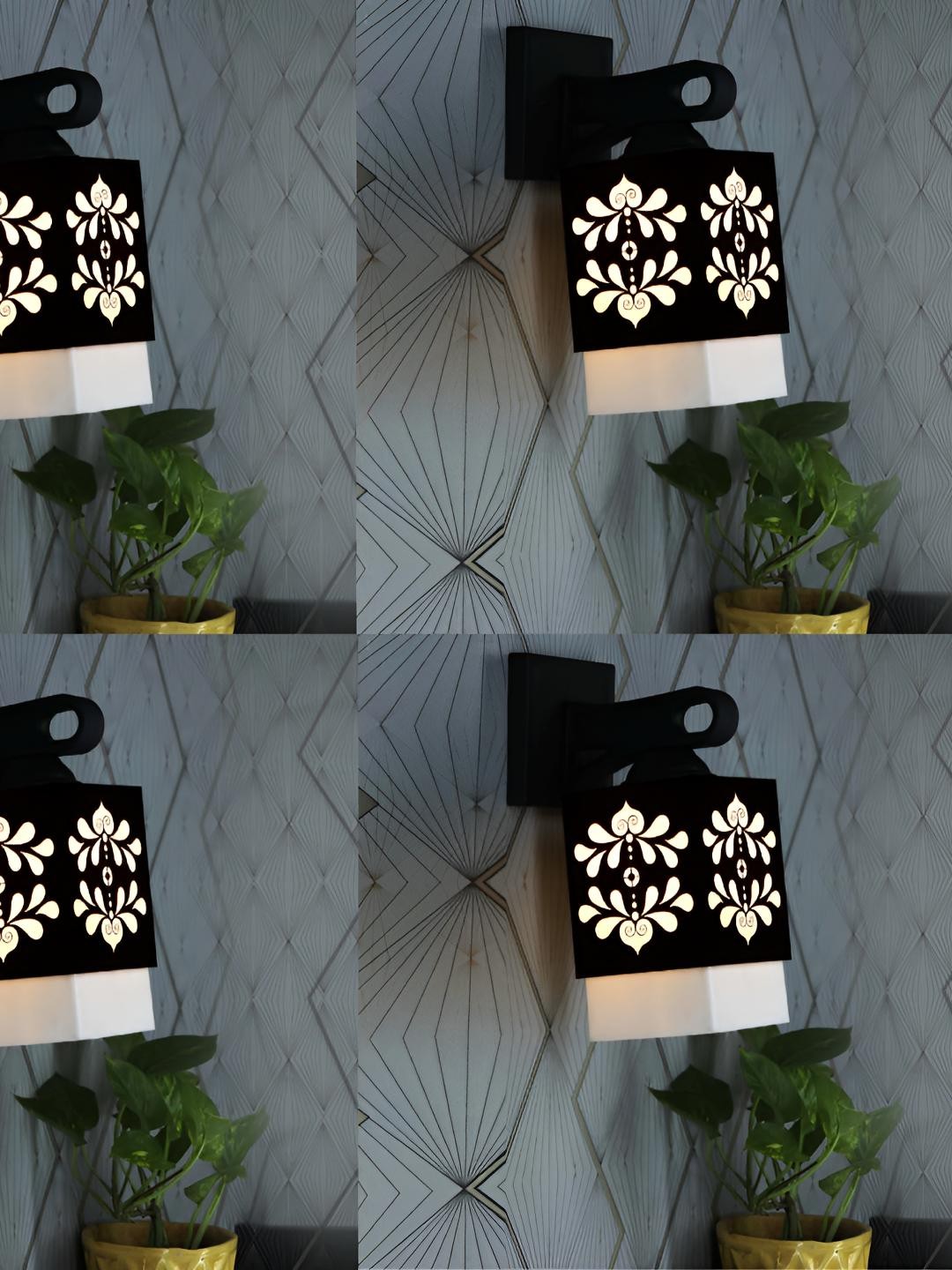 

Afast 4 Pcs Black & White Wooden Traditional Square Shaped Wall Lamps