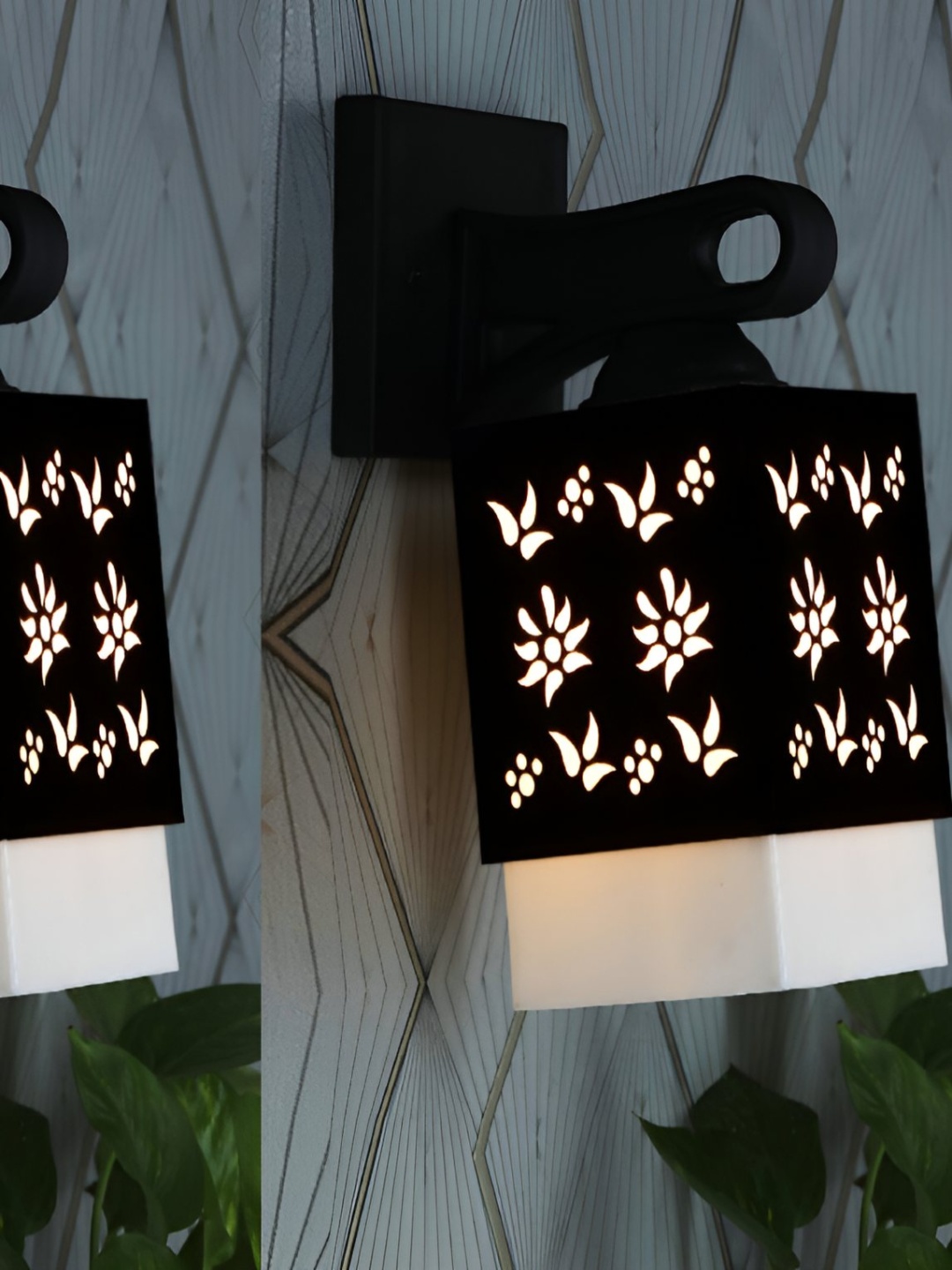 

Afast Black & White 2 Pieces Textured Wood Square Wall Lamp