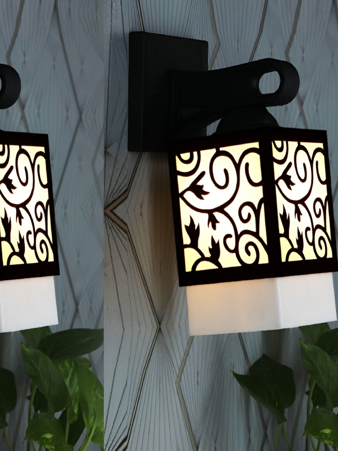 

Afast Black & White 2 Pieces Textured Wooden Traditional Square Shaped Wall Lamps
