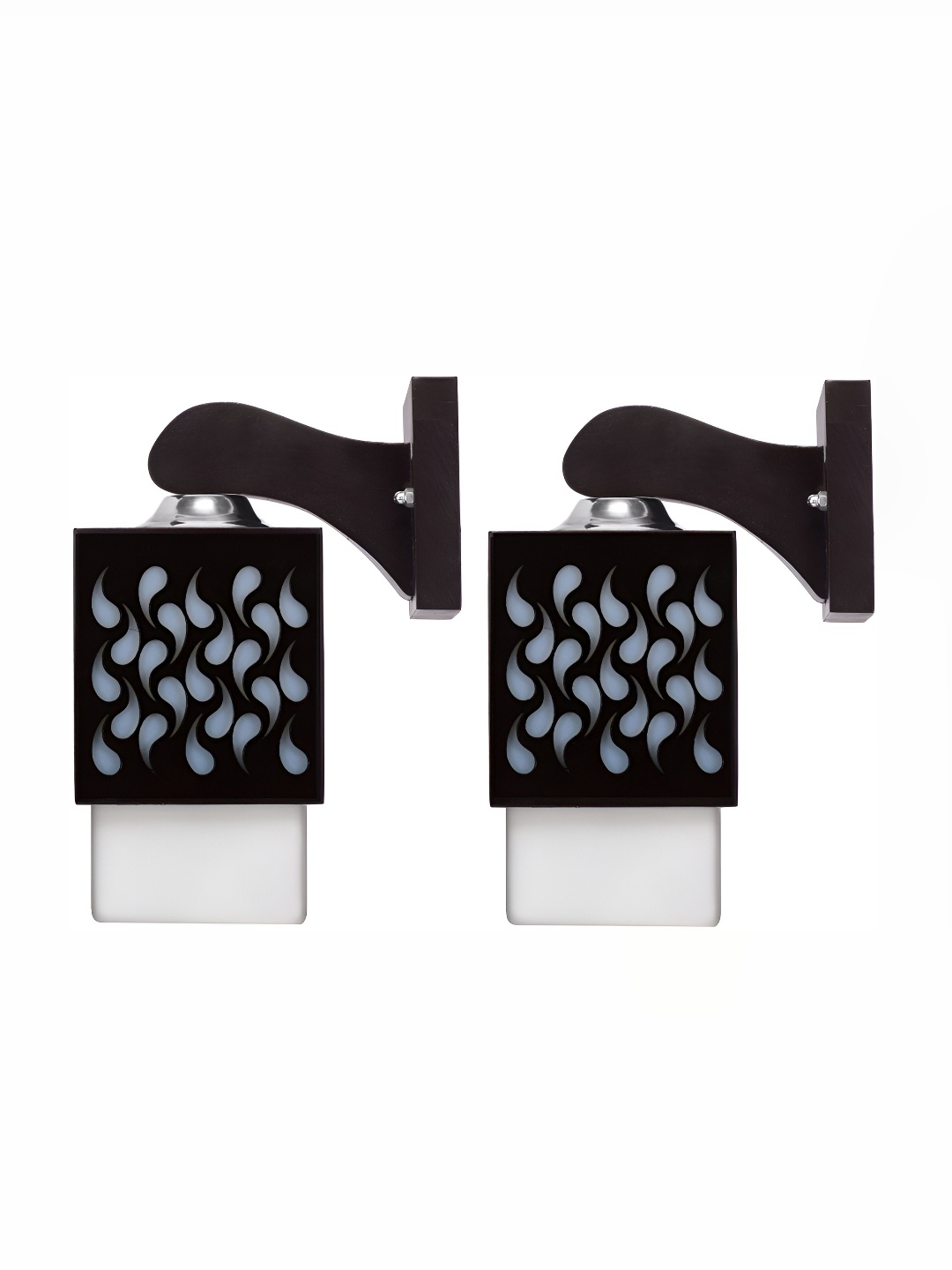 

Afast White & Black 2 Pieces Textured Wooden Traditional Square Shaped Wall Lamps