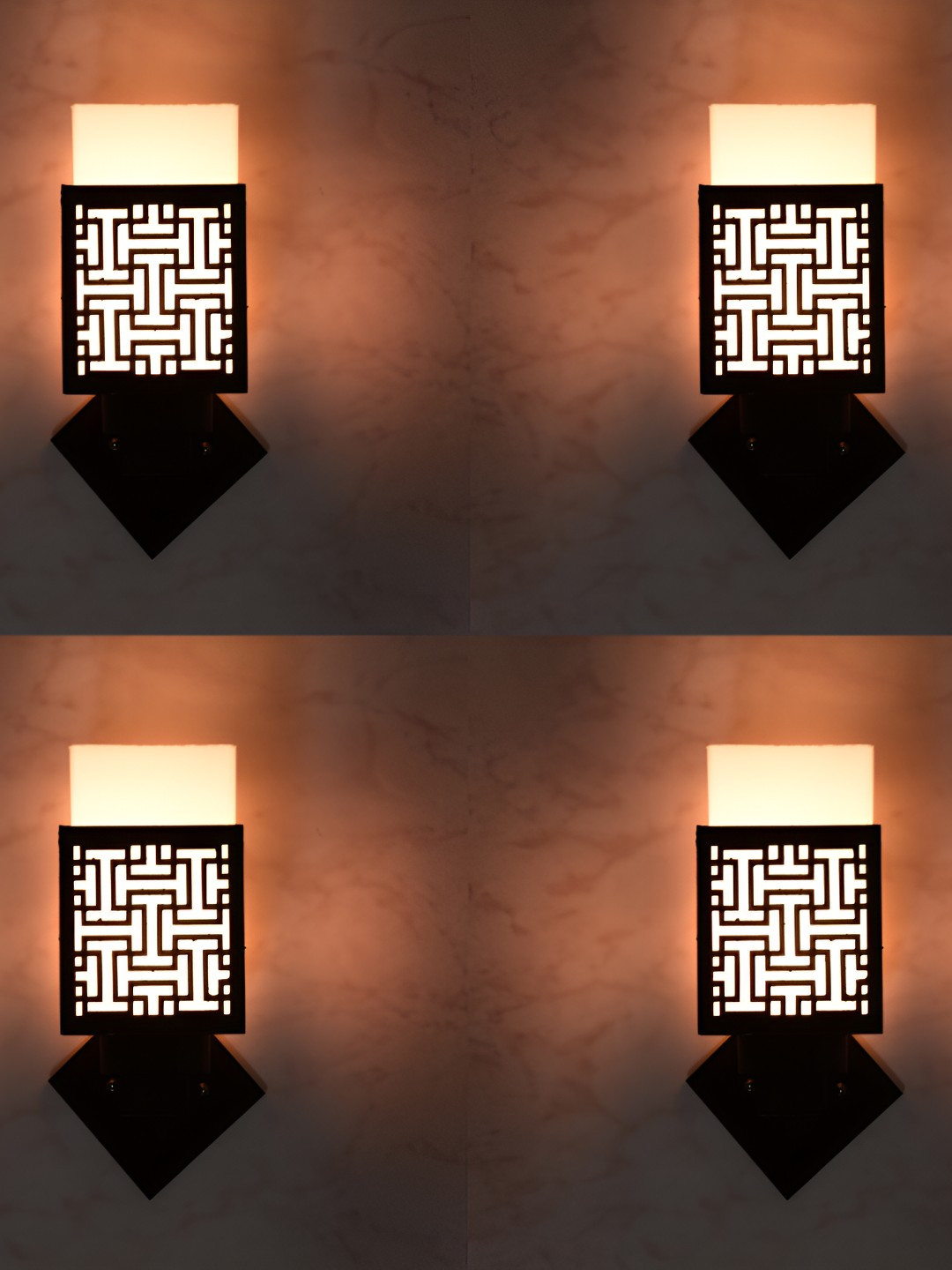 

Afast Black & White 4 Pieces Wooden Textured Traditional Square Wall Lamps