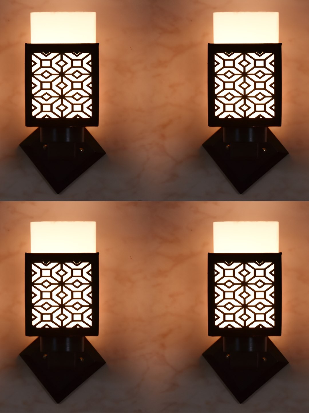 

Afast Black & White 4 Pieces Textured Wooden Square Wall Lamp