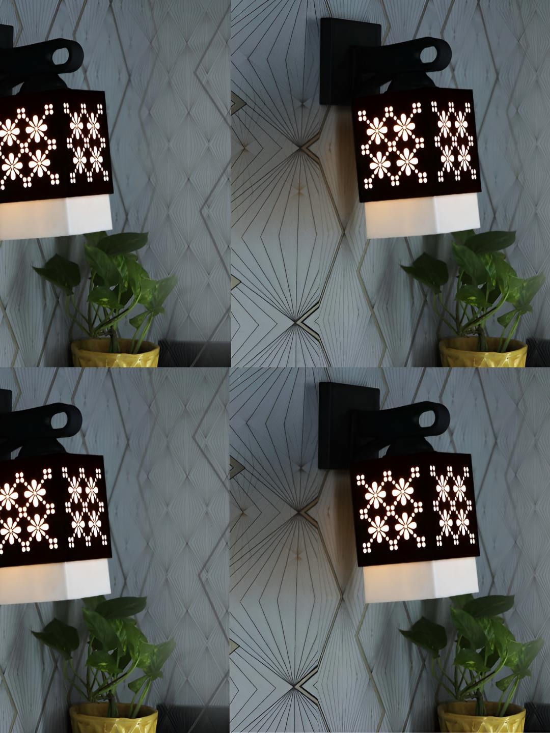 

Afast White & Black 4 Pieces Textured Contemporary Wood Square Shaped Wall Lamps