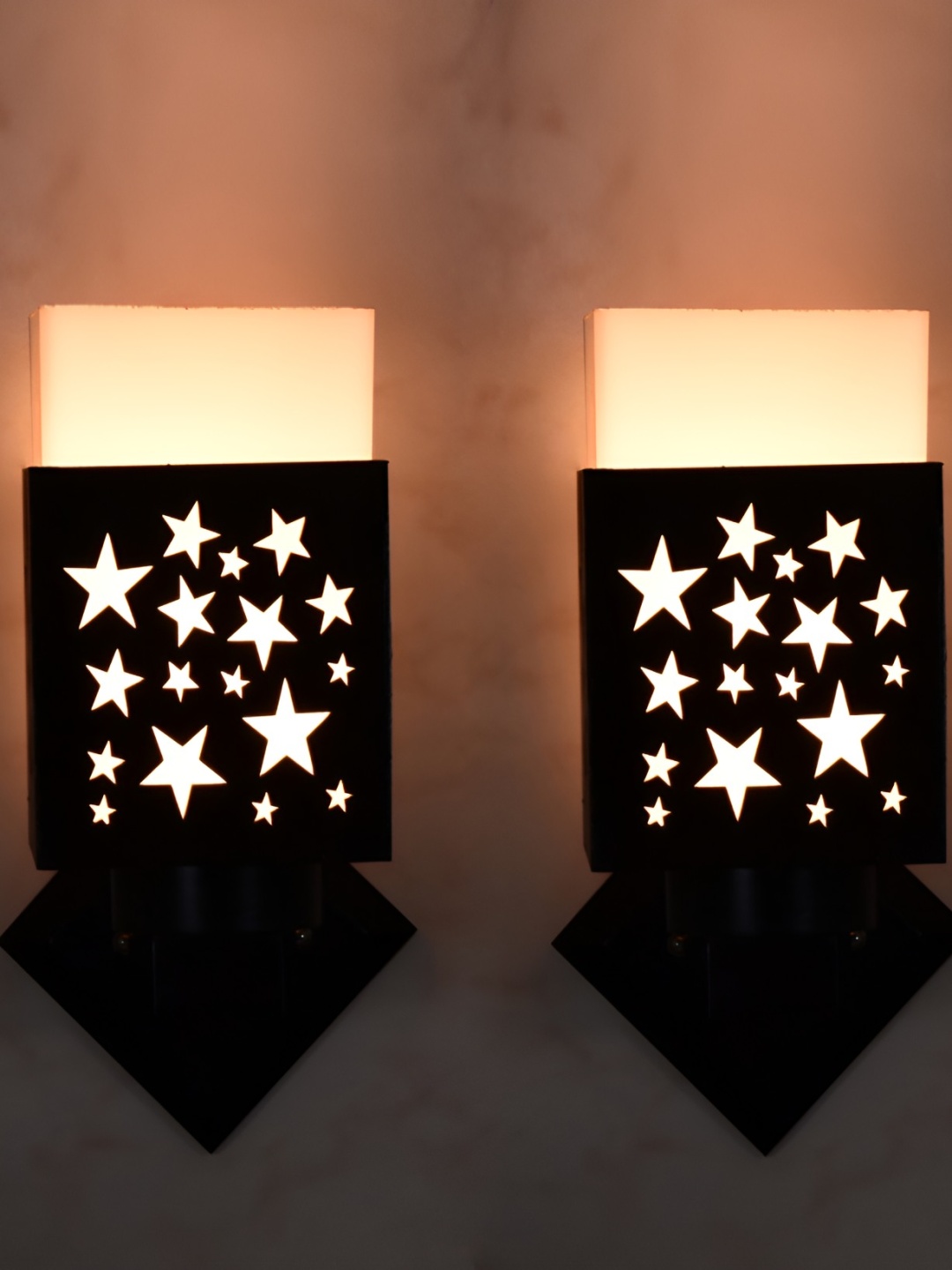 

Afast Black & White 2 Pieces Textured Wooden Traditional Square Shaped Wall Lamps