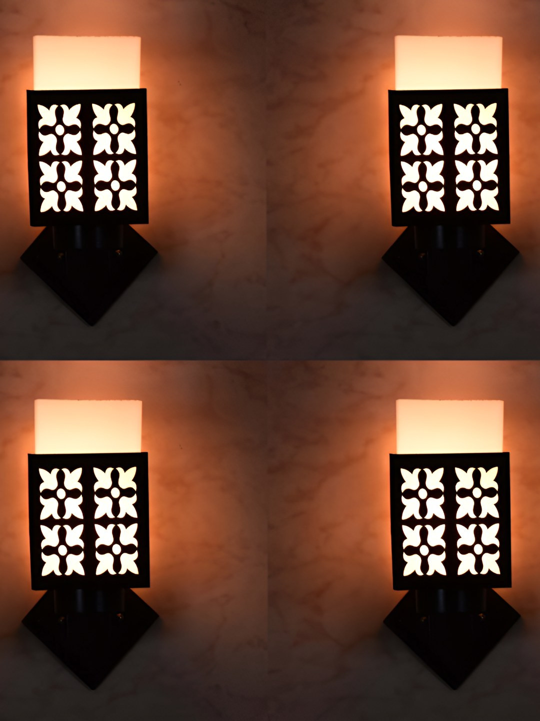 

Afast Black & White Square 4 Pieces Wooden Textured Wall Lamp