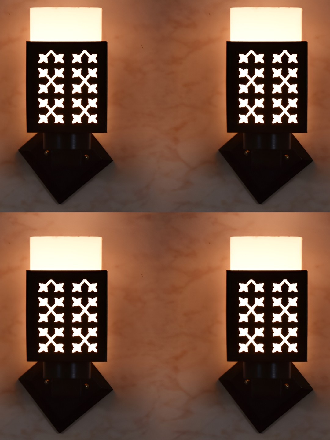 

Afast White & Black 4 Pieces Textured Wooden Square Shaped Wall Lamps