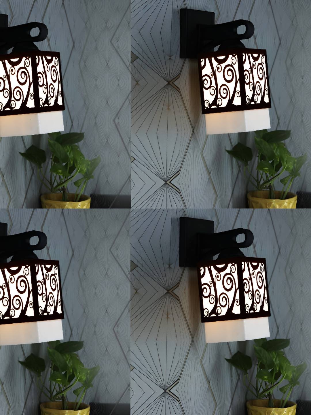 

Afast Black & White 4 Pieces Textured Wood Traditional Square Shaped Wall Lamps