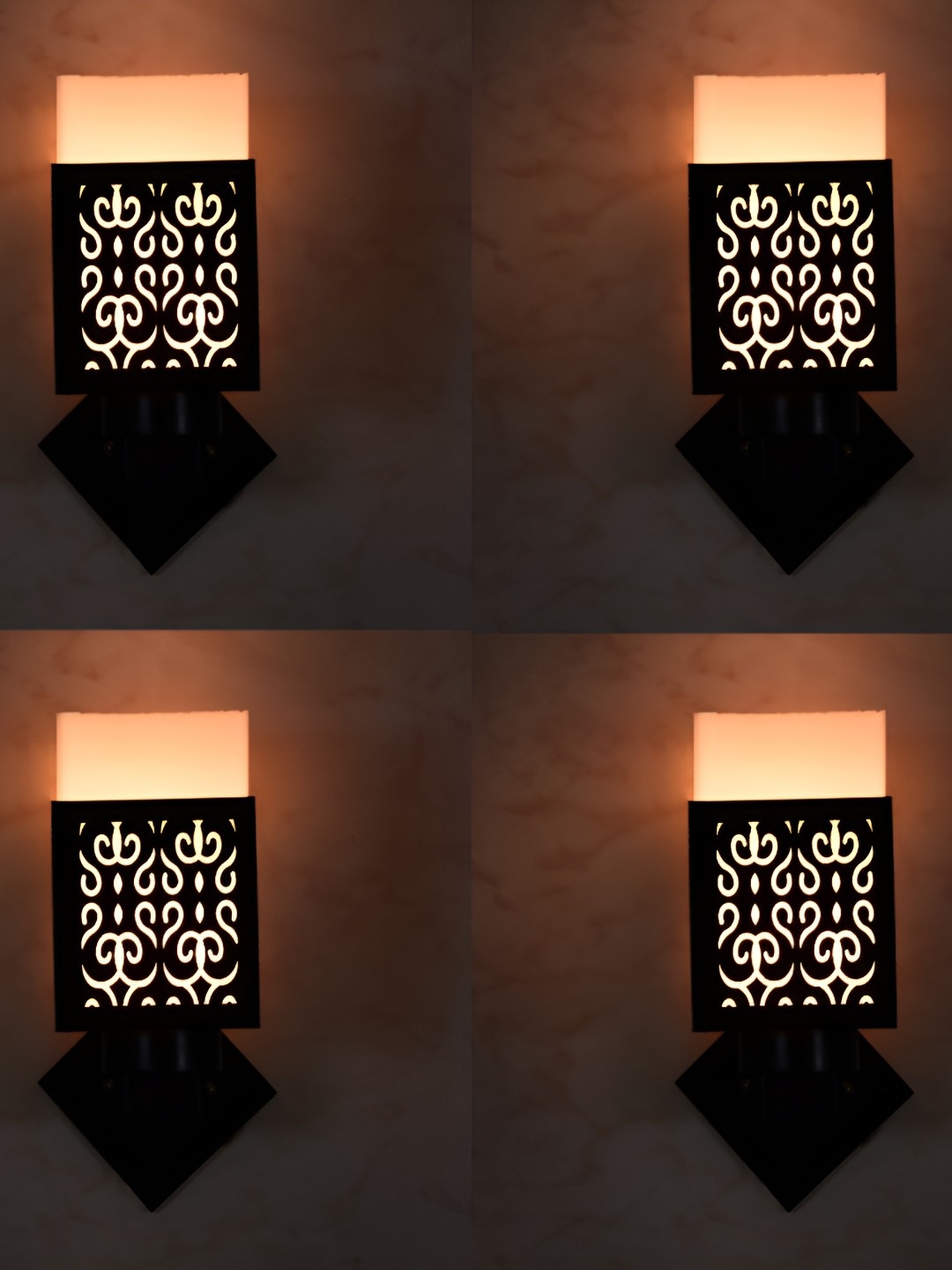 

Afast Black & White 4 Pieces Wooden Textured Square Shaped Wall Lamps