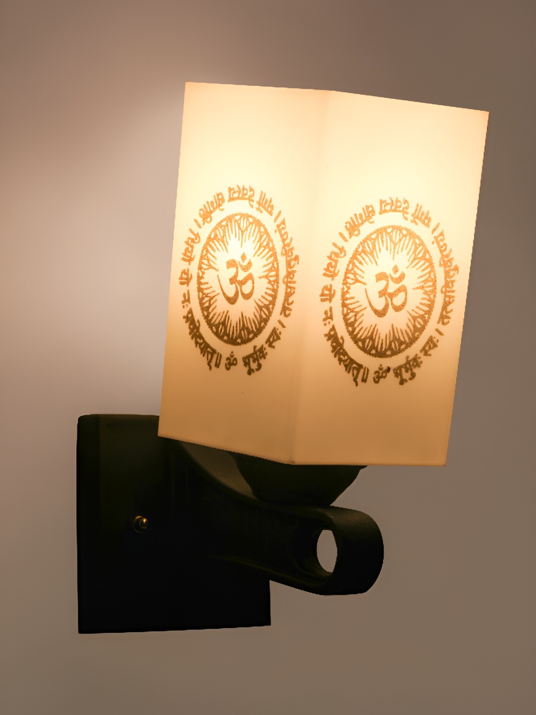

Afast White & Black Printed Gaytri Mantra Traditional Square Shaped Wall Lamps